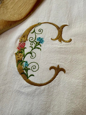 Personalized Embroidered Flour Sack Hand Towel - Floral Initial