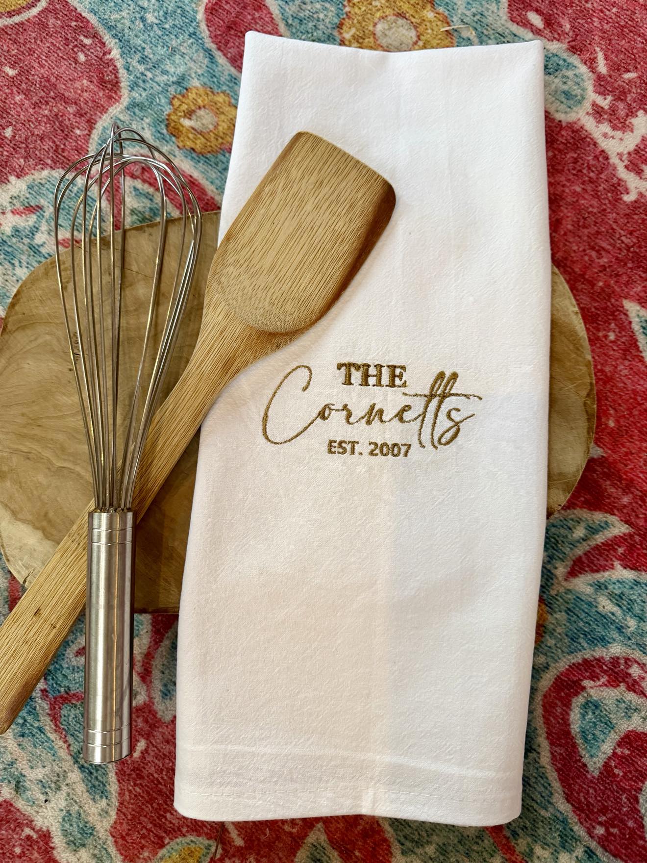 Personalized Embroidered Flour Sack Hand Towel -Last Name with EST date
