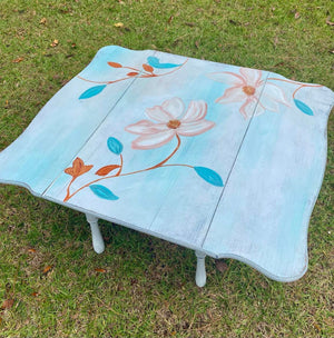 Hand Painted Floral Vintage, Drop Leaf, Coffee Table